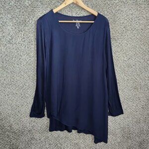 Chicos Top Womens 2 US Large Navy Blue Scoop Neck Tunic Blouse Casual Ladies